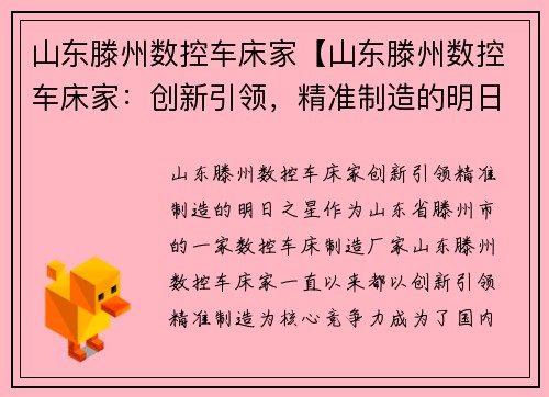 山东滕州数控车床家【山东滕州数控车床家:创新引领,精准制造的明日之星】